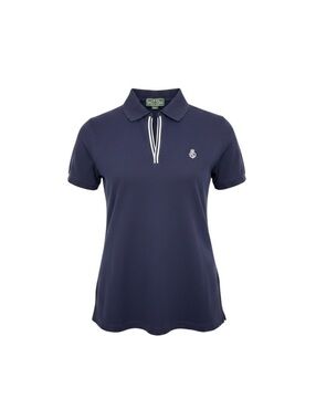 Lauren Ralph Lauren Active Women L Polo Shirt Navy White Crest NWT Cotton